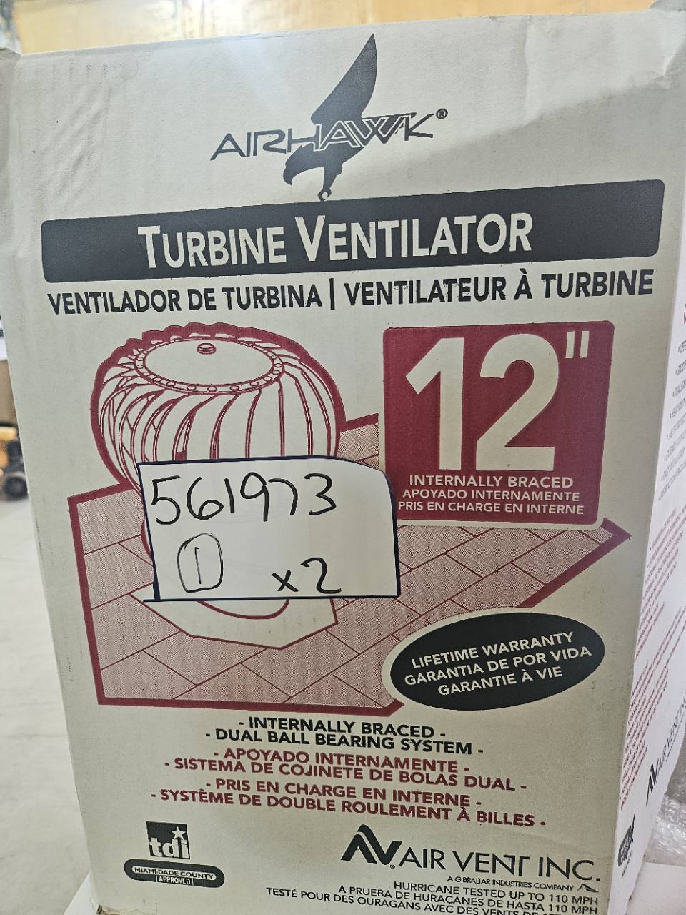 Air Vent Airhawk TIBS0100 12-in Black Turbine Roof Ventilator