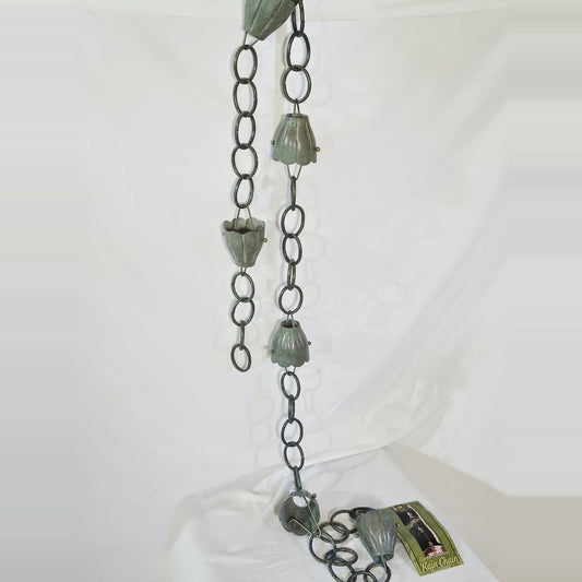 Rain chain bell cups and ring links