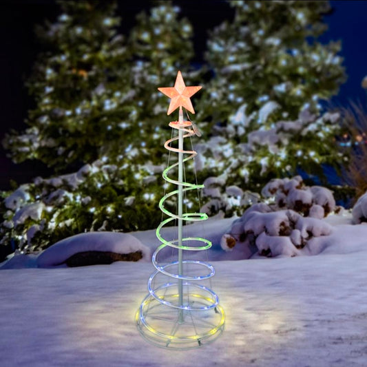Celebrations 48 in. Gold RGB LED Spiral Tree – 73 Lights, Remote