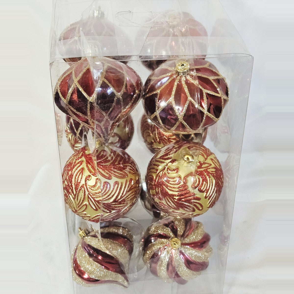 Holiday Living 16-count red and gold ornament set, side view