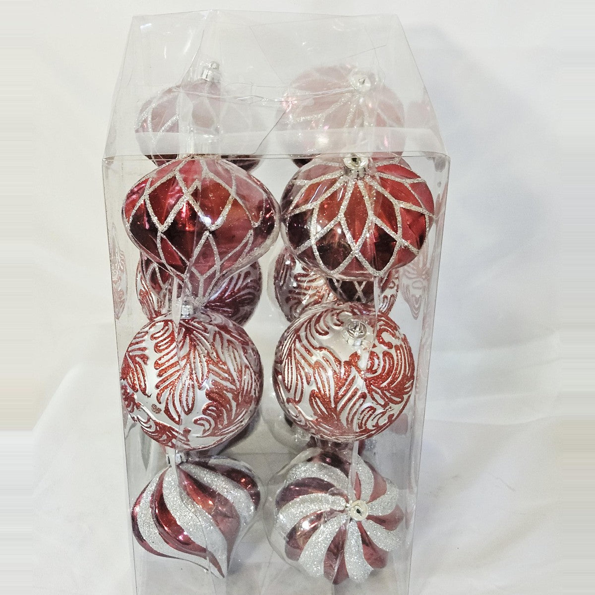 Holiday Living 16-count red and silver ornament set, side view