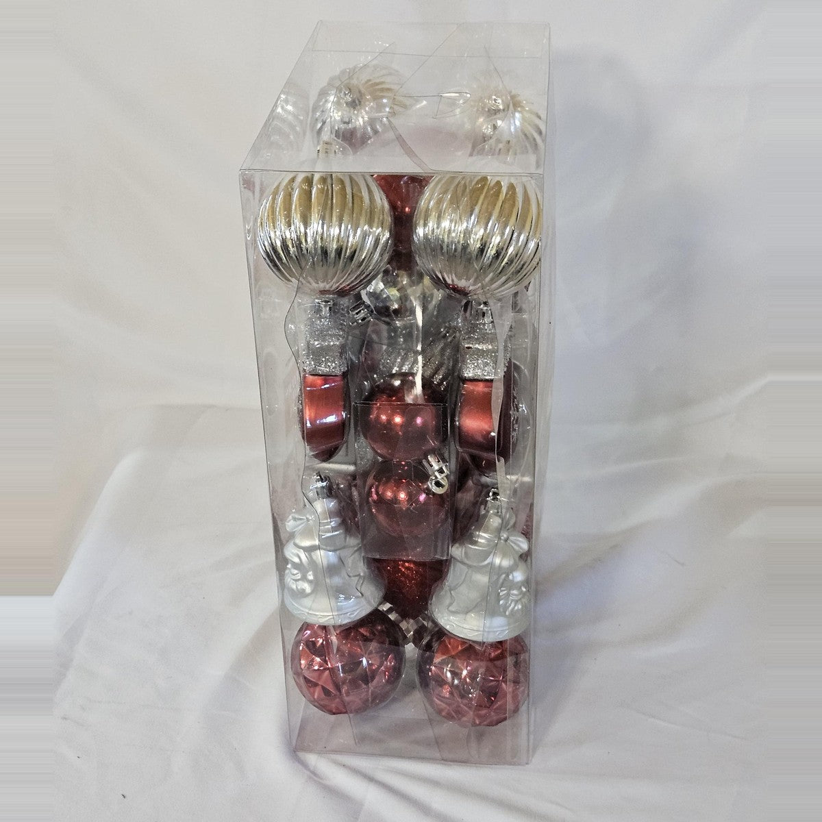 Holiday Living 42-count red and silver ornament set, side view