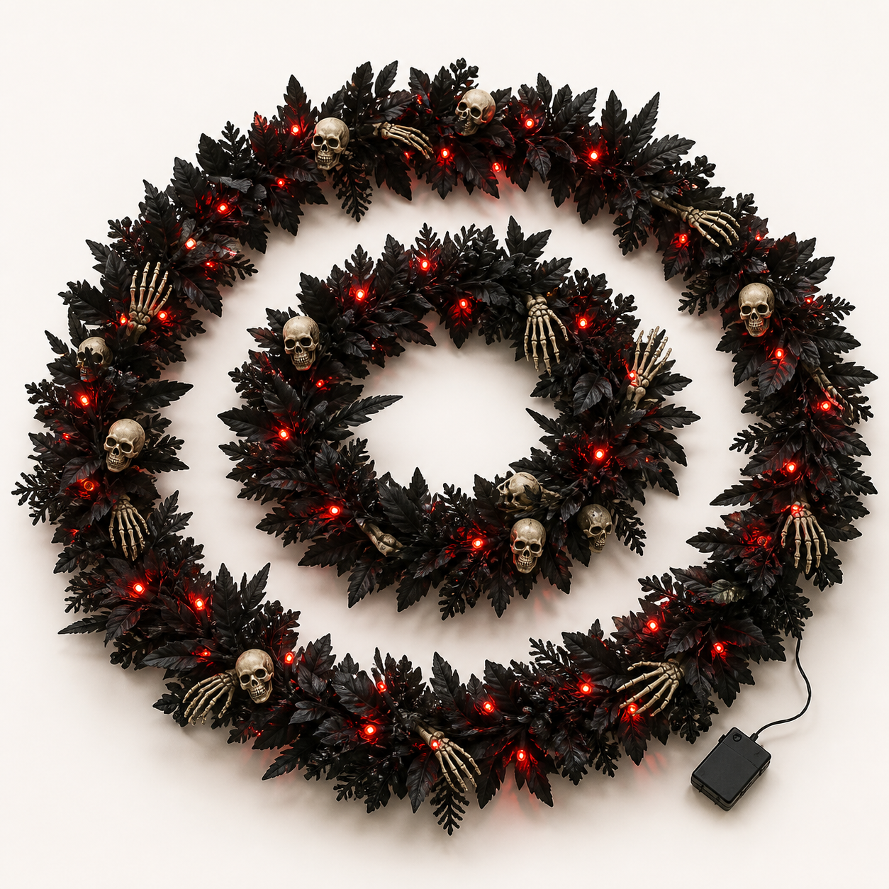 Representative image of 9-foot LED lighted Halloween skull garland