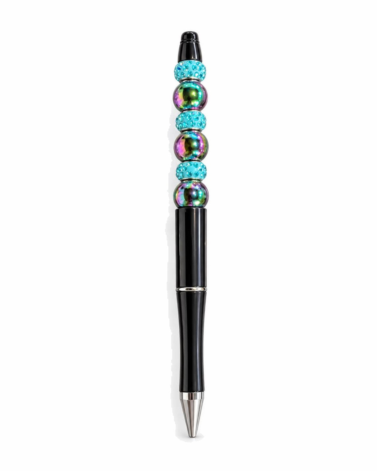 Black beaded pen with aqua beads