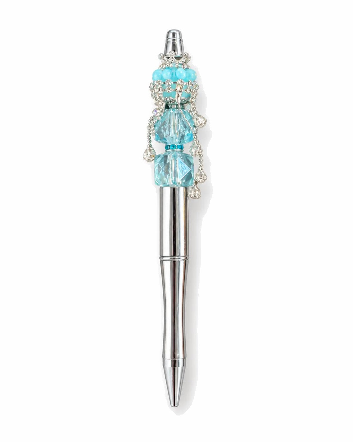 Icy aqua crystal beaded pen with silver barrel