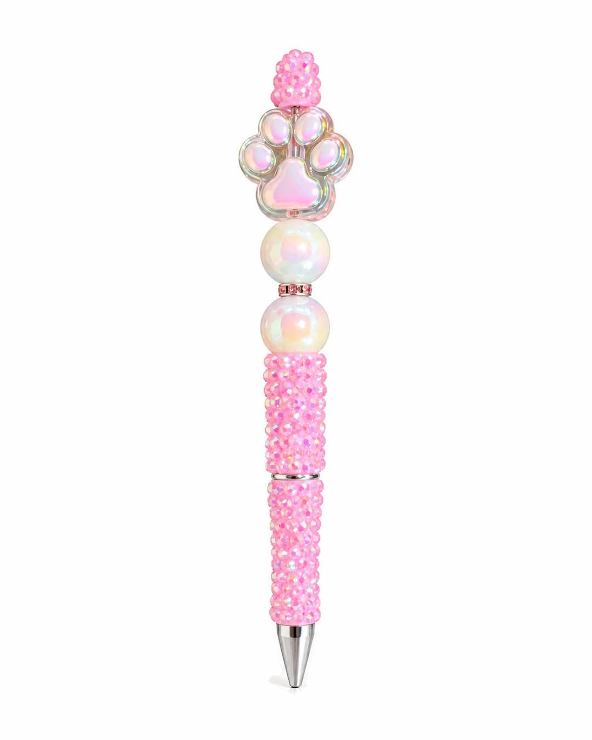 Pink paw print beaded pen