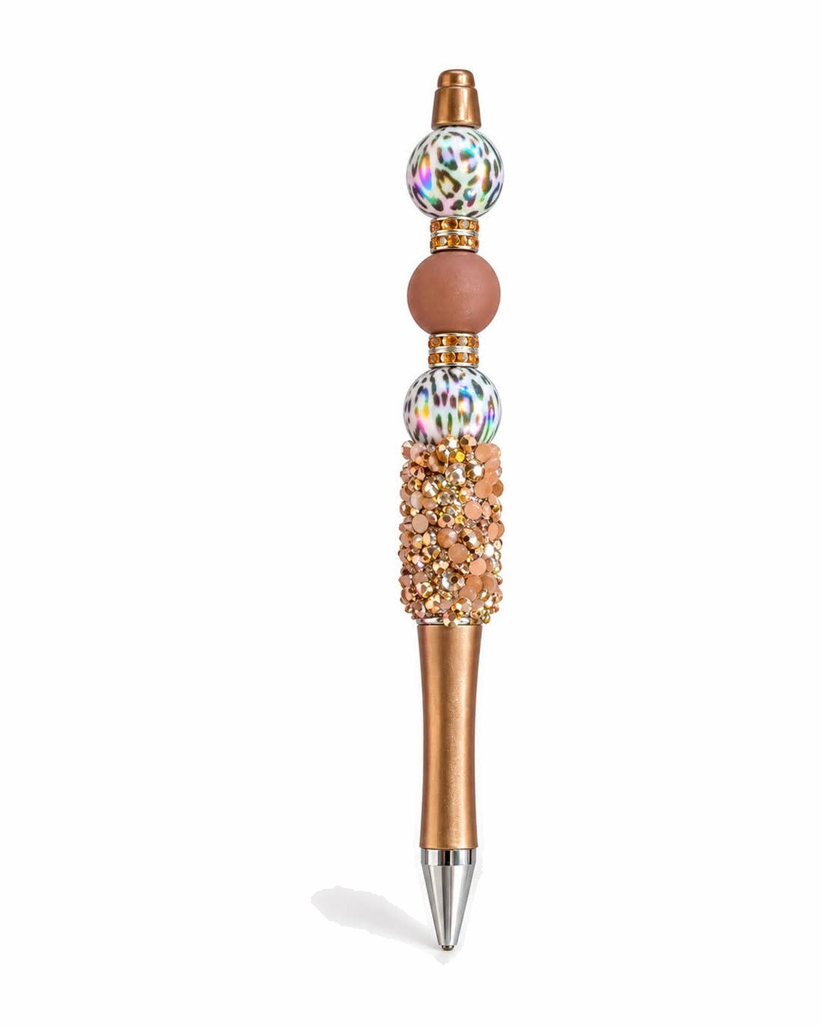 Brown and leopard bronze beaded pen