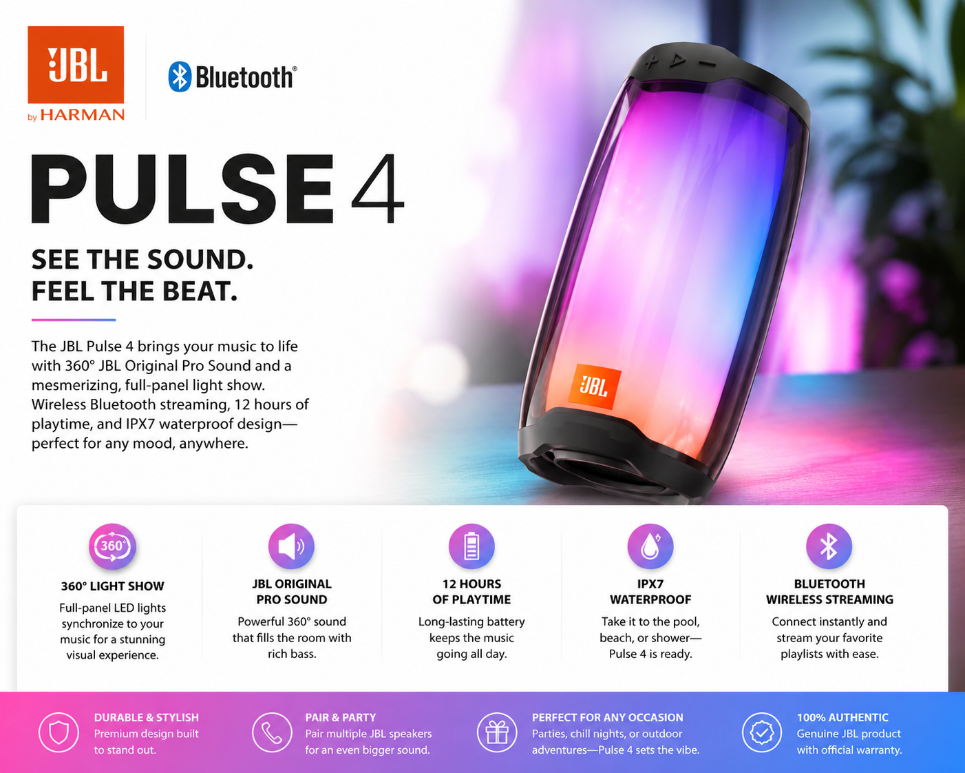 JBL Pulse 4 Portable Bluetooth Speaker