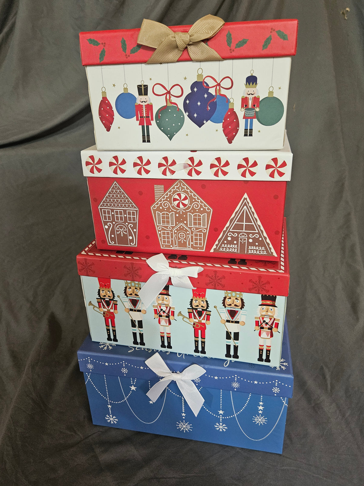 Winter Snowflake and Peppermint Nesting Gift Box Set, 4-Piece