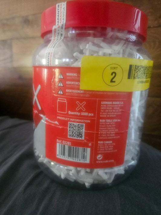 RUBI 02281 jar label showing 1000 pieces and barcode