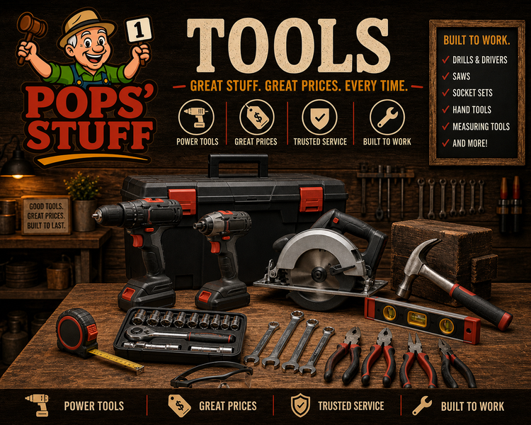 Pops' Stuff Tools collection — power tools, hand tools, saws and socket sets