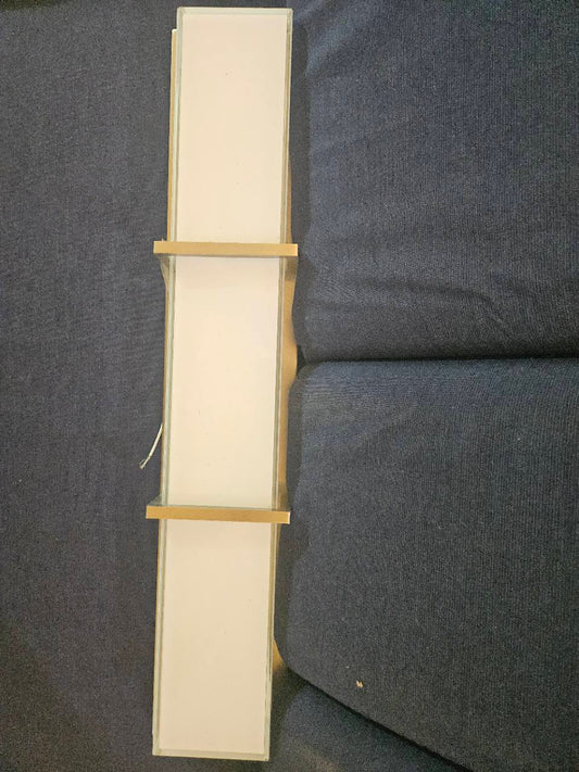 Linear Wall-Mount Vanity Light, Frosted White Panels, Gold-Tone Frame - New No Box