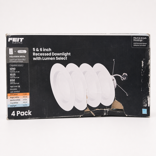 FEIT Electric five- and six-inch lumen-select adjustable-white recessed downlight four-pack