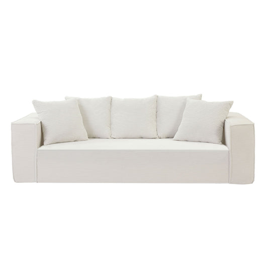 88.97inch Corduroy Sofa With 5 Matching Toss Pillows, Sleek Design