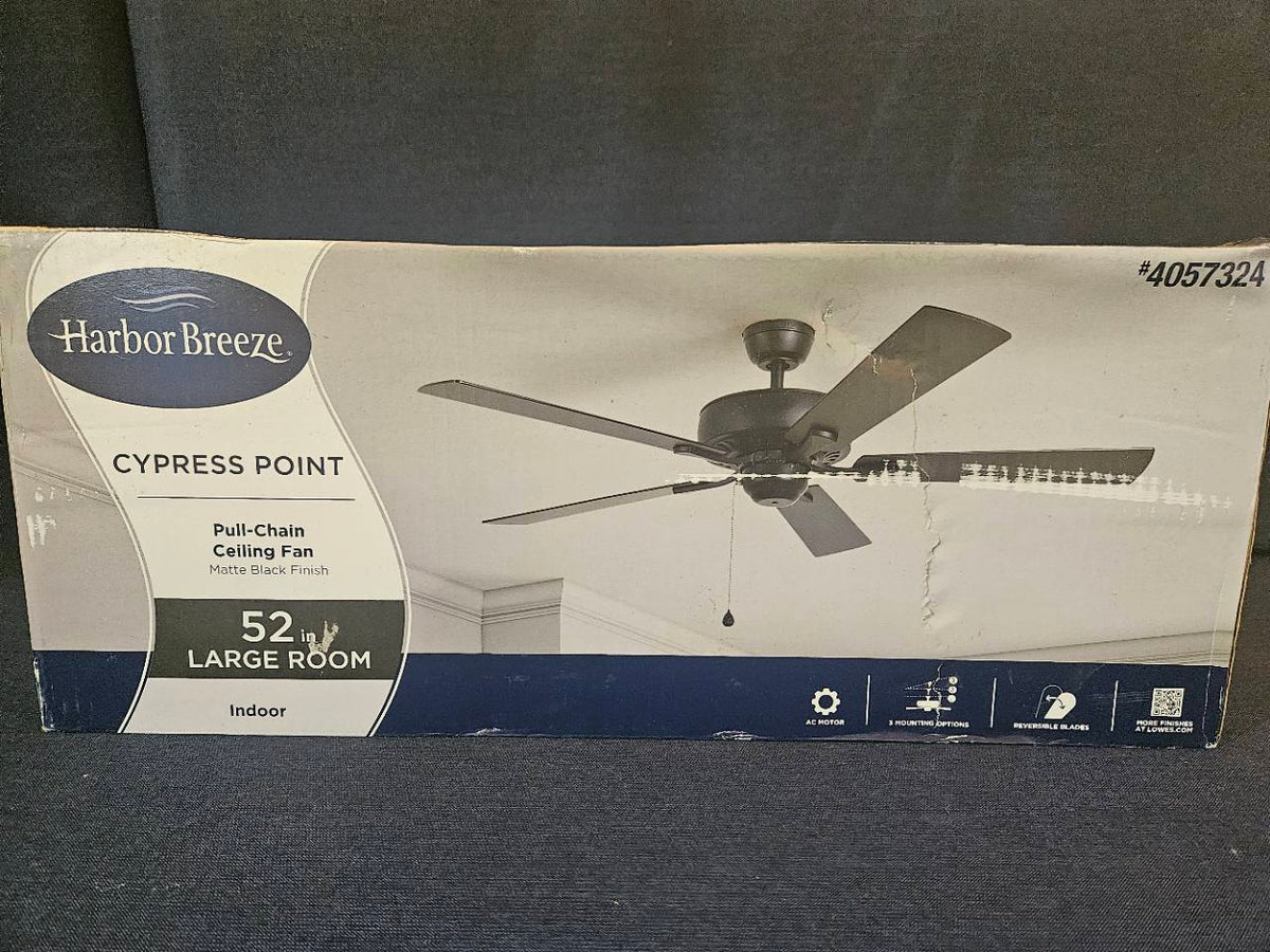 Harbor Breeze Cypress Point 52 in Matte Black Ceiling Fan CPR52MBK5 - New in Box