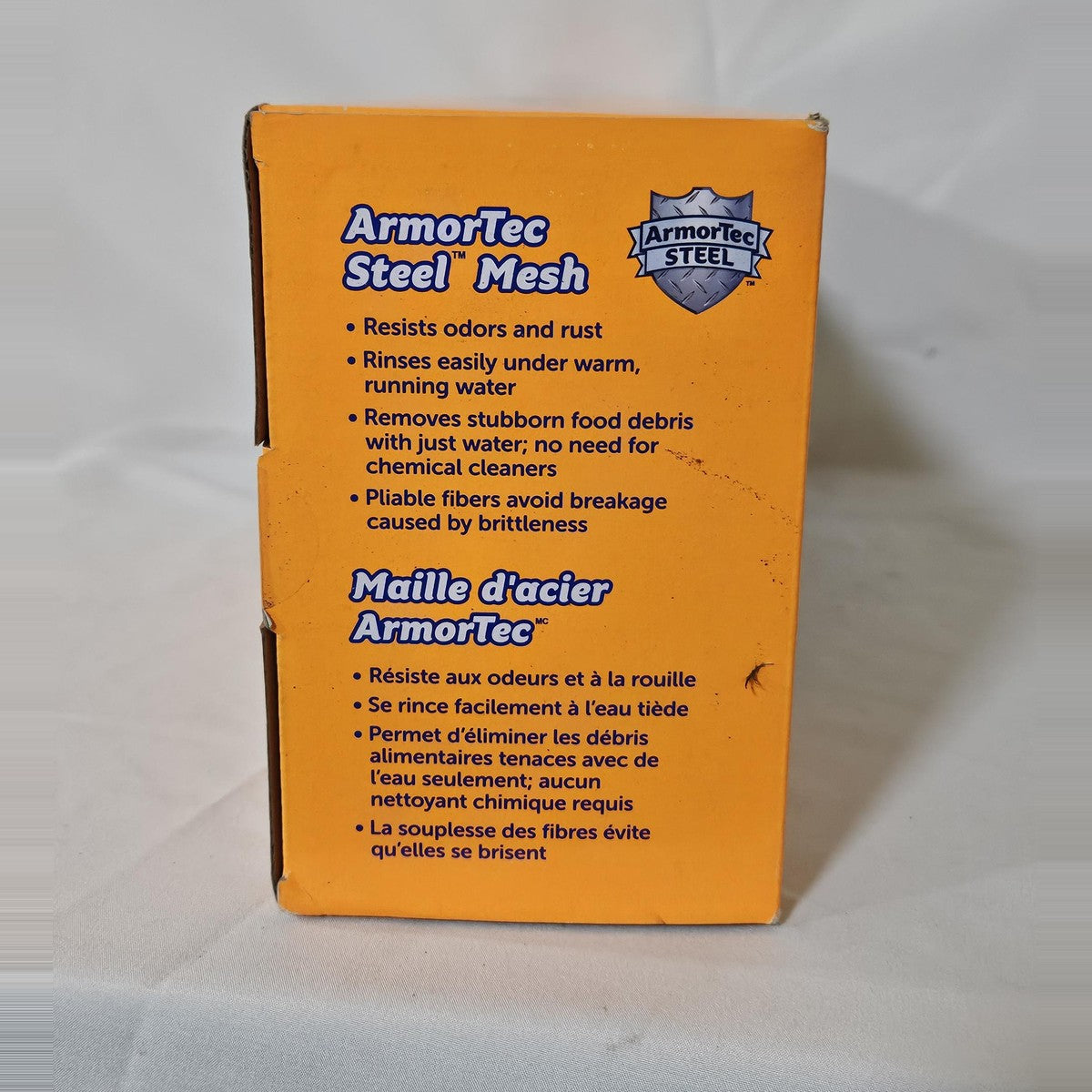 Scrub Daddy BBQ Daddy box side, ArmorTec steel mesh details