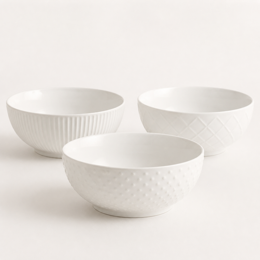 Trudeau three-piece white porcelain serving bowl set