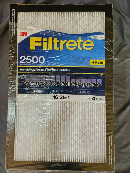 Actual new 3M Filtrete 2500 16x25x1 four-pack air filters