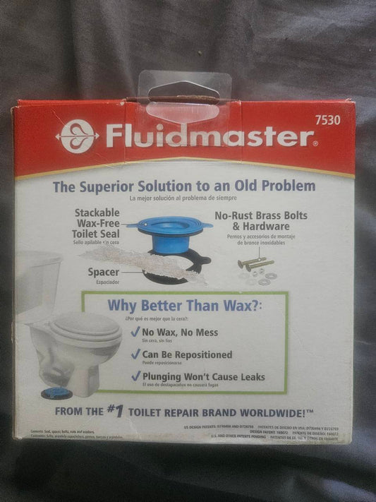 Actual Fluidmaster toilet seal package back and contents information