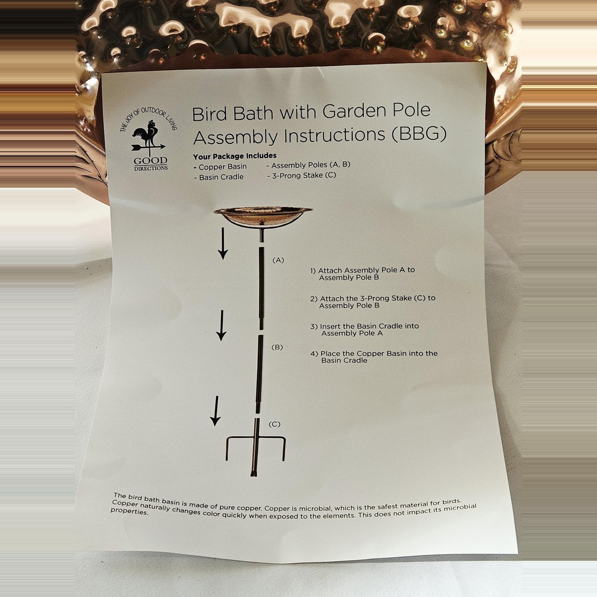 Bird bath with garden pole assembly instructions