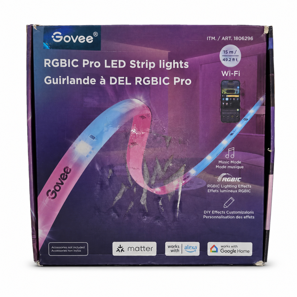 Govee RGBIC Pro 49.2-foot smart LED strip-light box, item 1806296