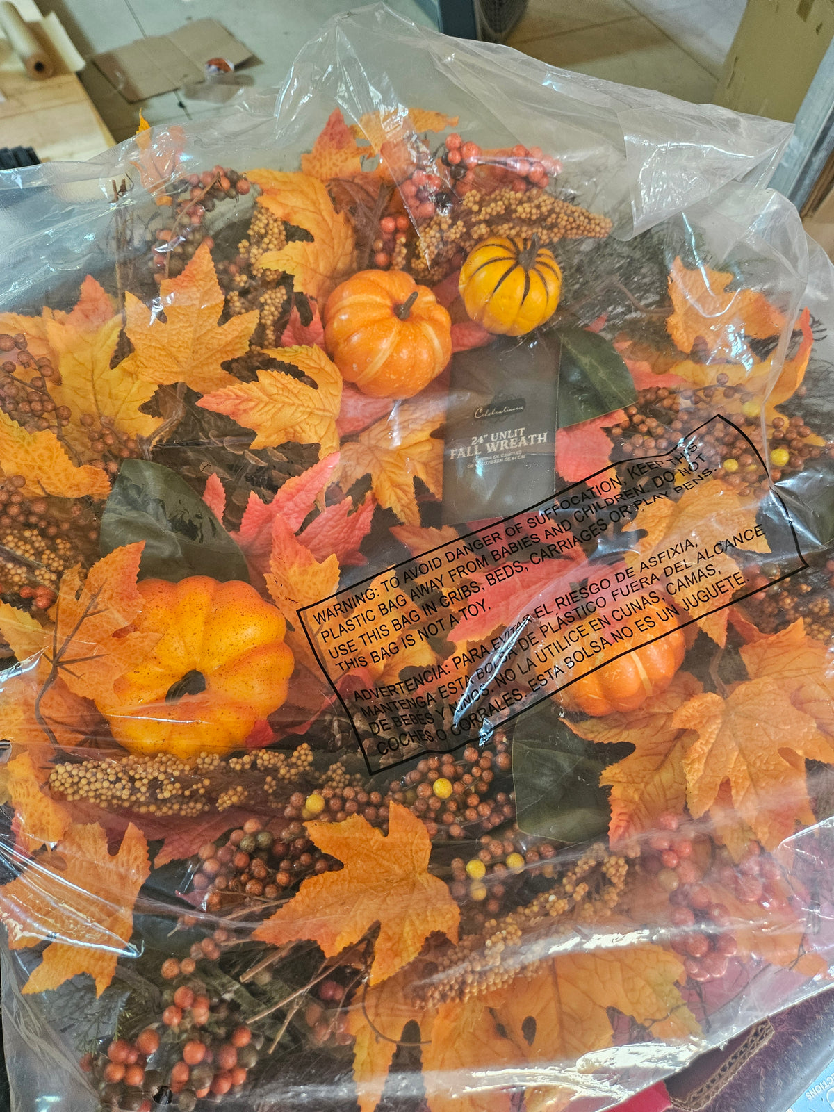 Celebrations 24 in. Unlit Fall Wreath – Pumpkins, Leaves & Berries