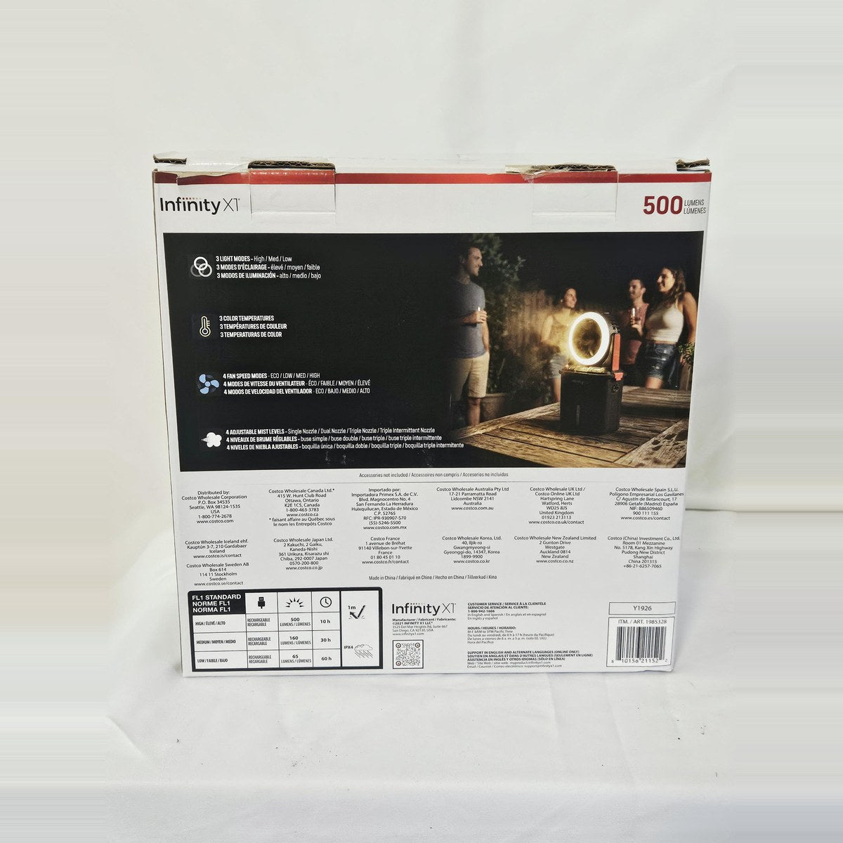Infinity X1 misting fan light and fan modes