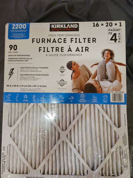 Actual new Kirkland Signature 2200 16x20x1 furnace filter four-pack