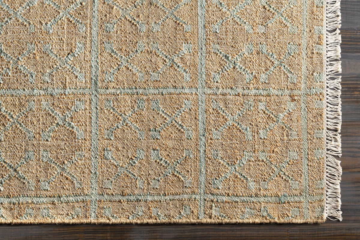 Rice Dusty Sage Fringed Jute Carpet