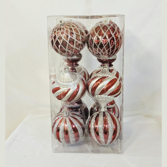 Holiday Living 16 count ornament set red and silver, side view