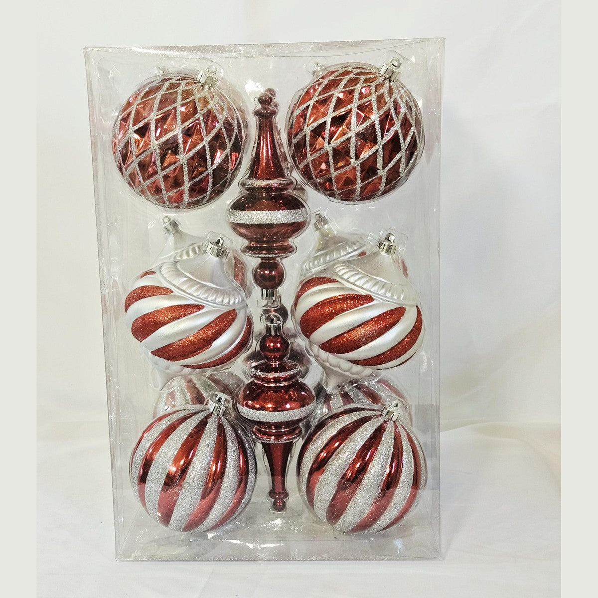 Holiday Living 16 count ornament set red and silver, back view