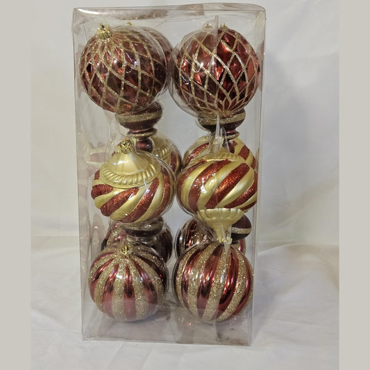 Holiday Living 16 count ornament set red and gold, side view