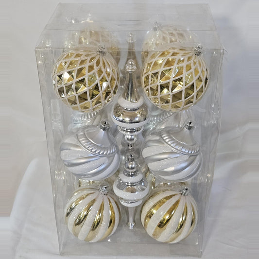 Holiday Living 16-count gold, silver and white ornament set, back