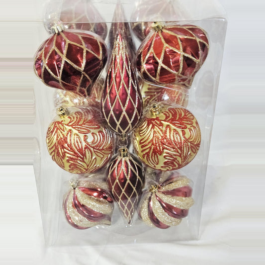 Holiday Living 16-count red and gold ornament set, close-up