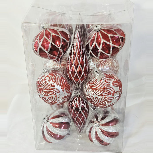 Holiday Living 16-count red and silver ornament set, back