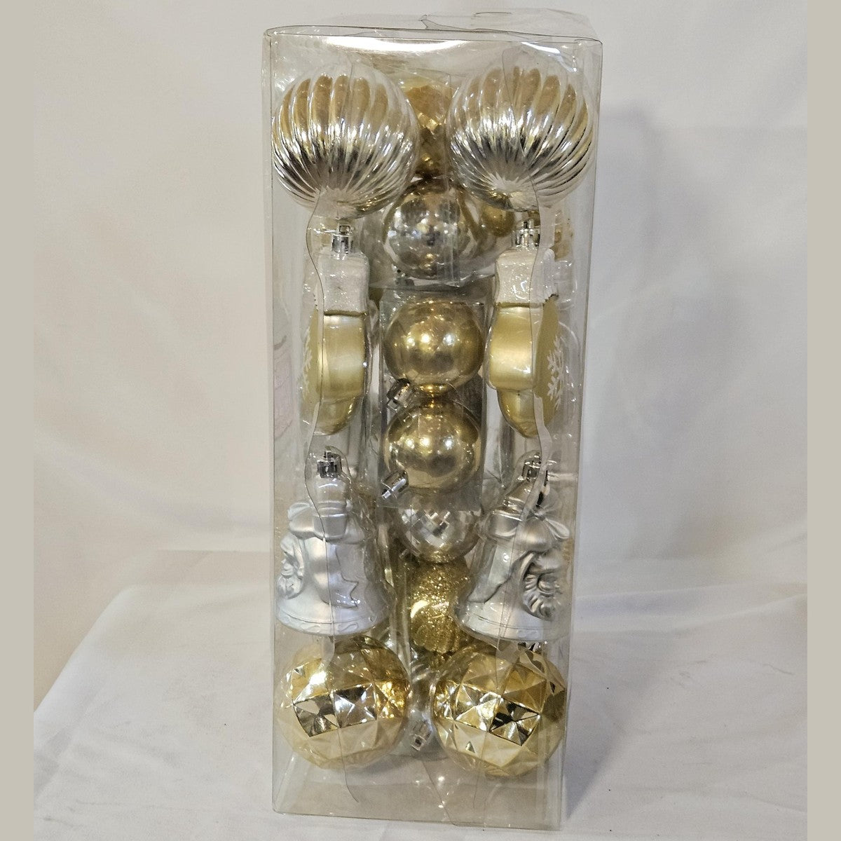 Holiday Living 42 count ornament set gold and silver, side view