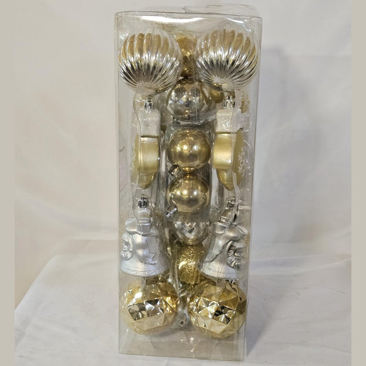 Holiday Living 42 count ornament set gold and silver, side view