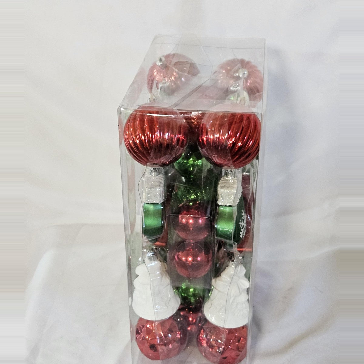 Holiday Living 42-count red, green and white ornament set, side view