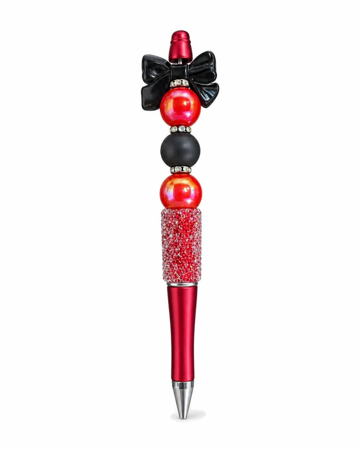 Red beaded pen with black bow