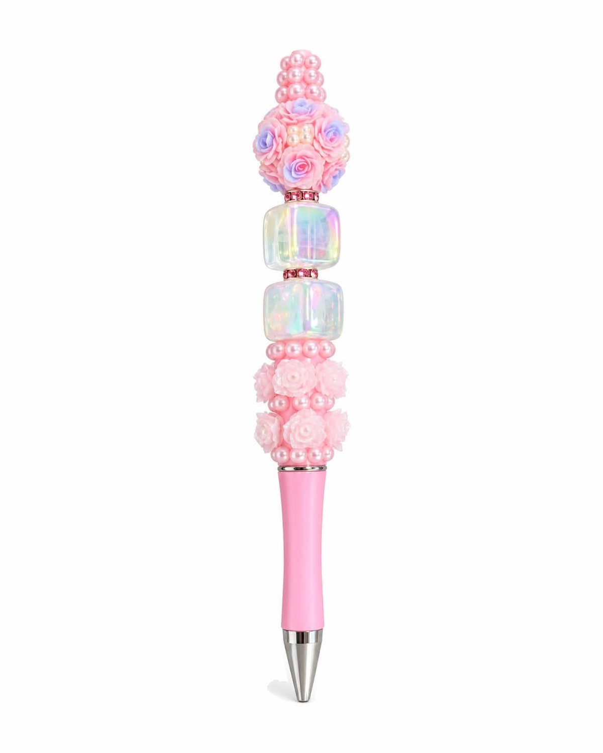 Pastel pink beaded pen with pearly beads