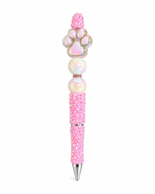 Pink paw print beaded pen