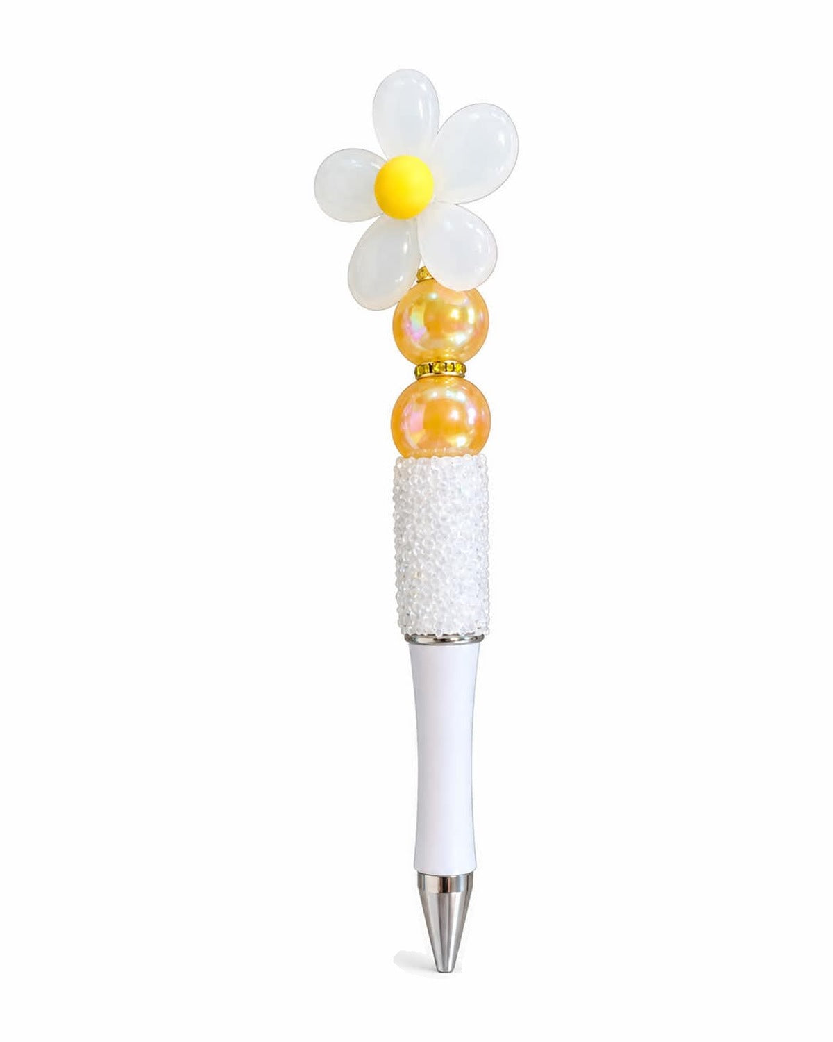 White daisy beaded pen
