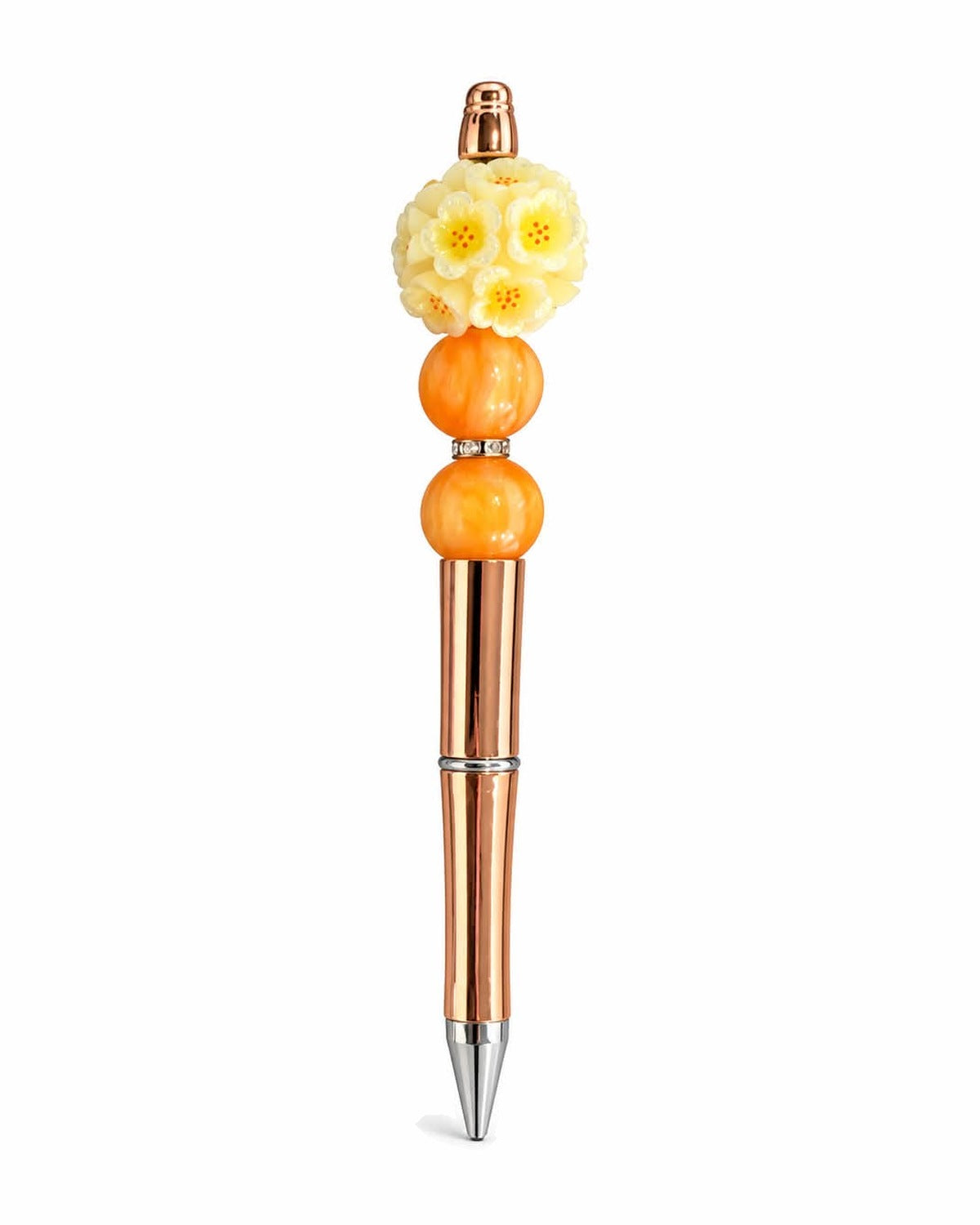 Orange and yellow flower beaded pen
