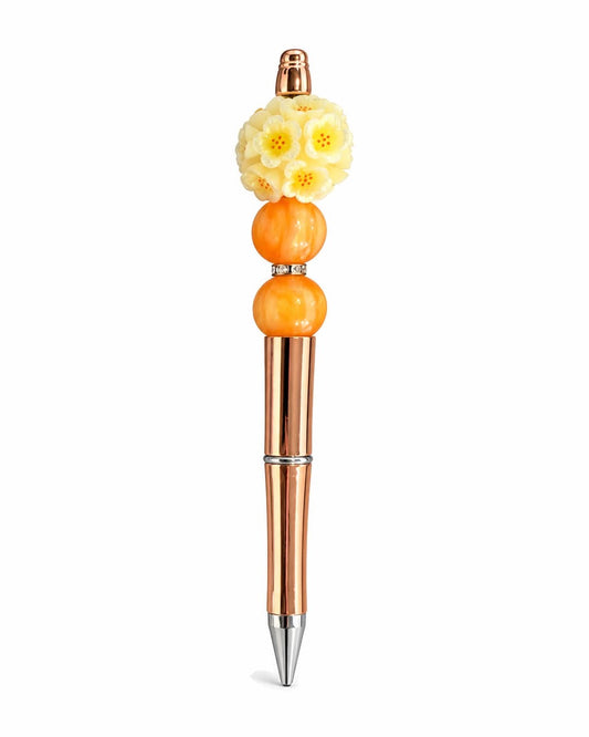 Orange and yellow flower beaded pen