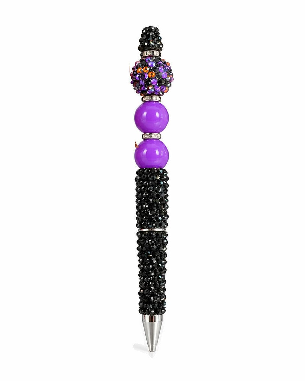 Black sparkle beaded pen with purple beads