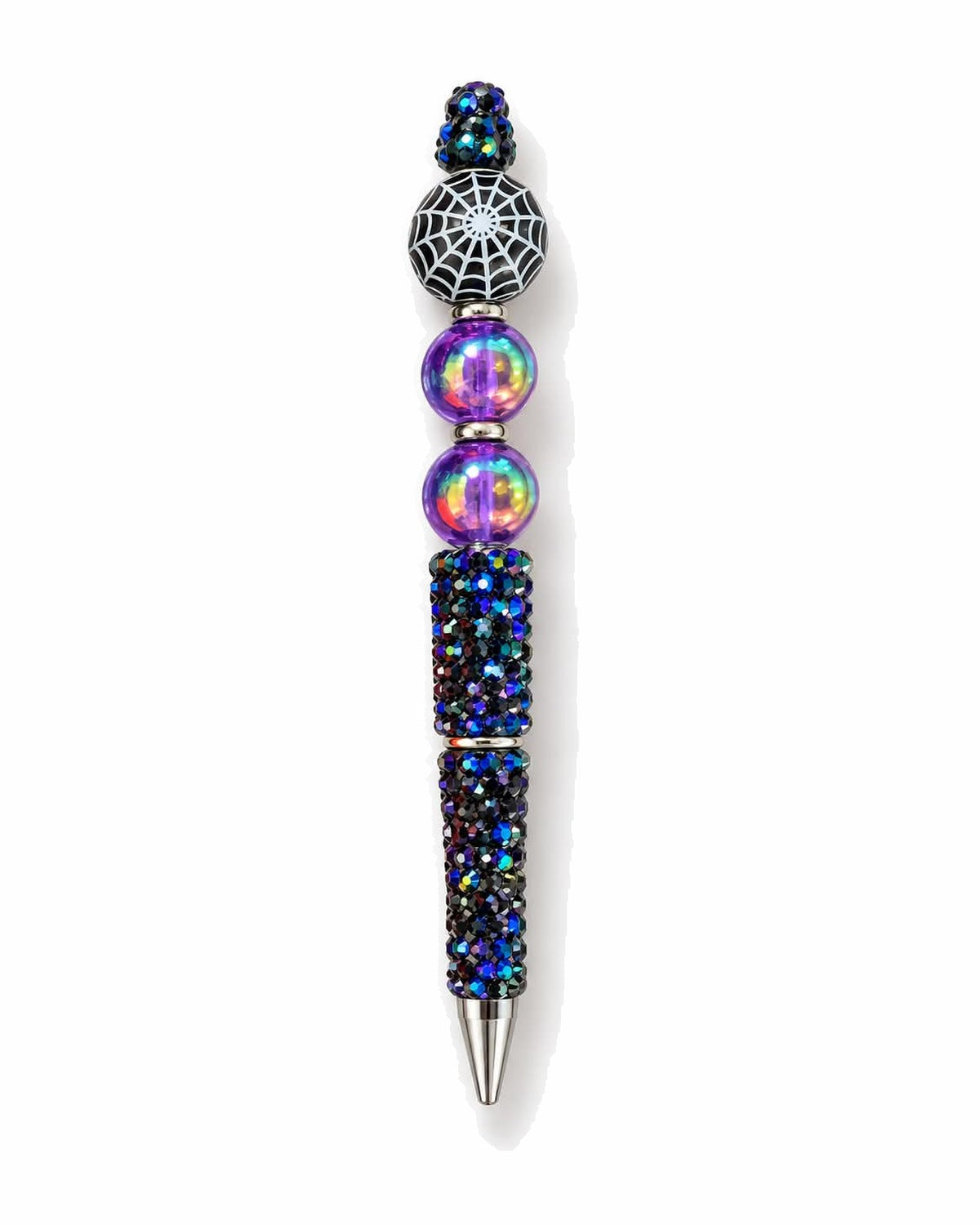 Spiderweb black sparkle Halloween beaded pen