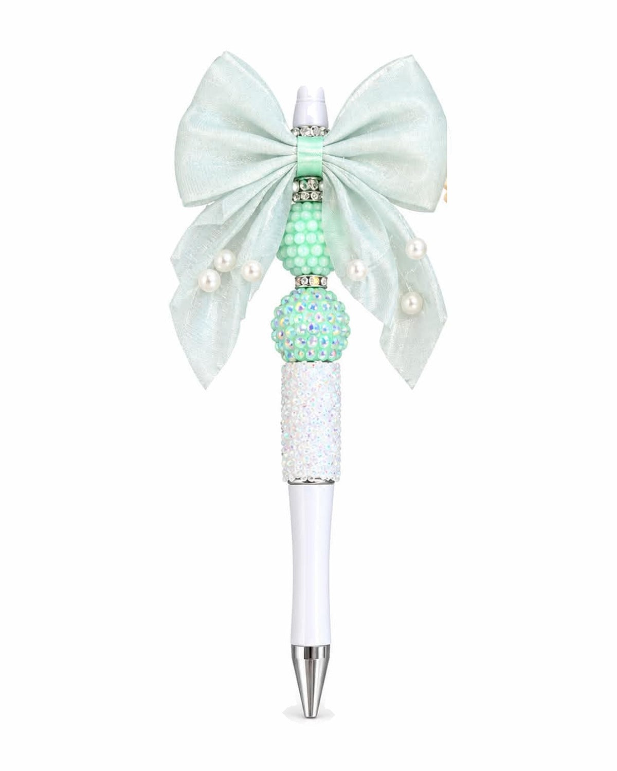 Mint and pearl bow beaded pen