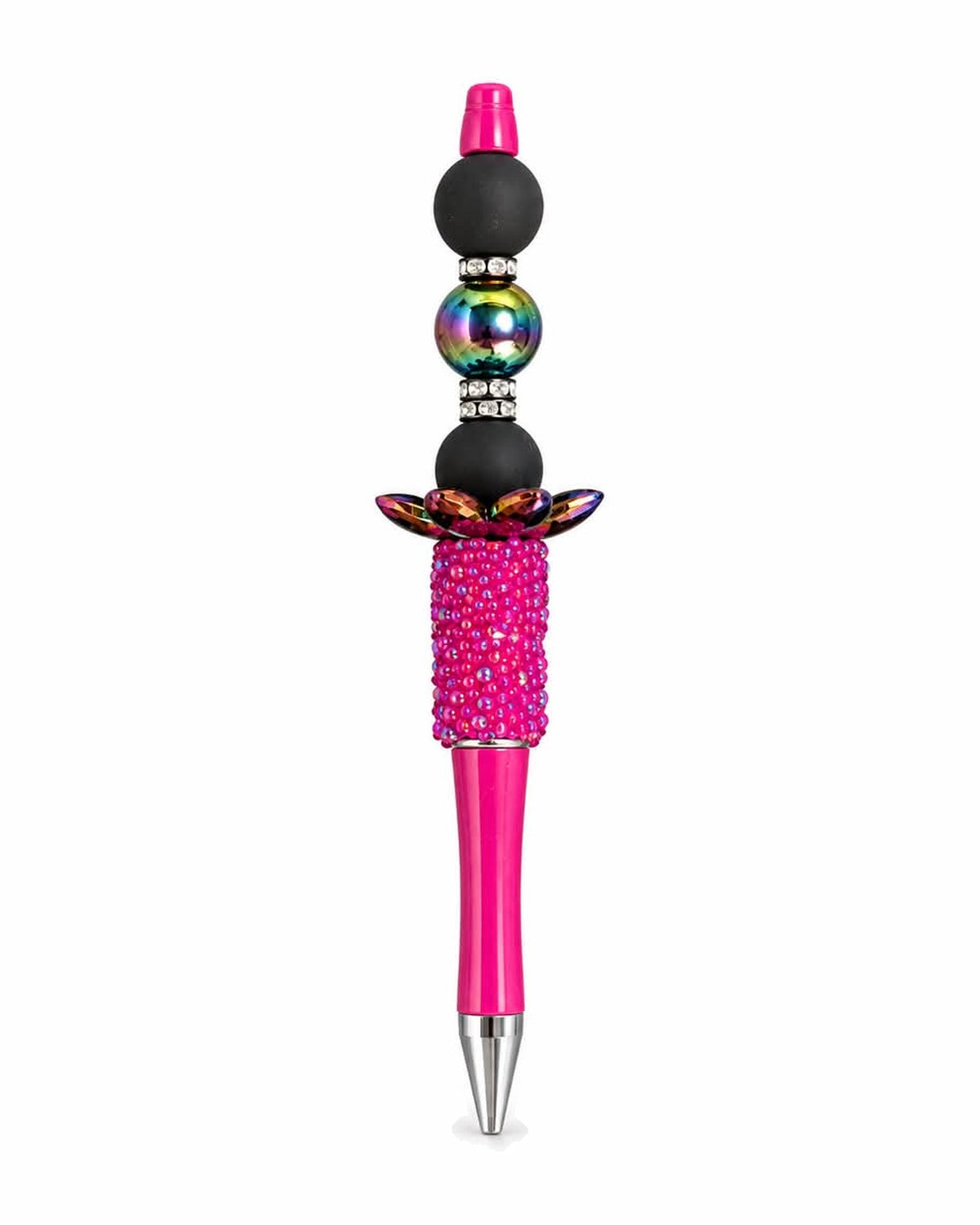 Hot pink and black beaded pen