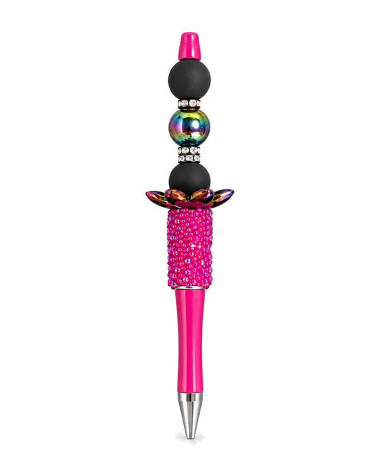 Hot pink and black beaded pen
