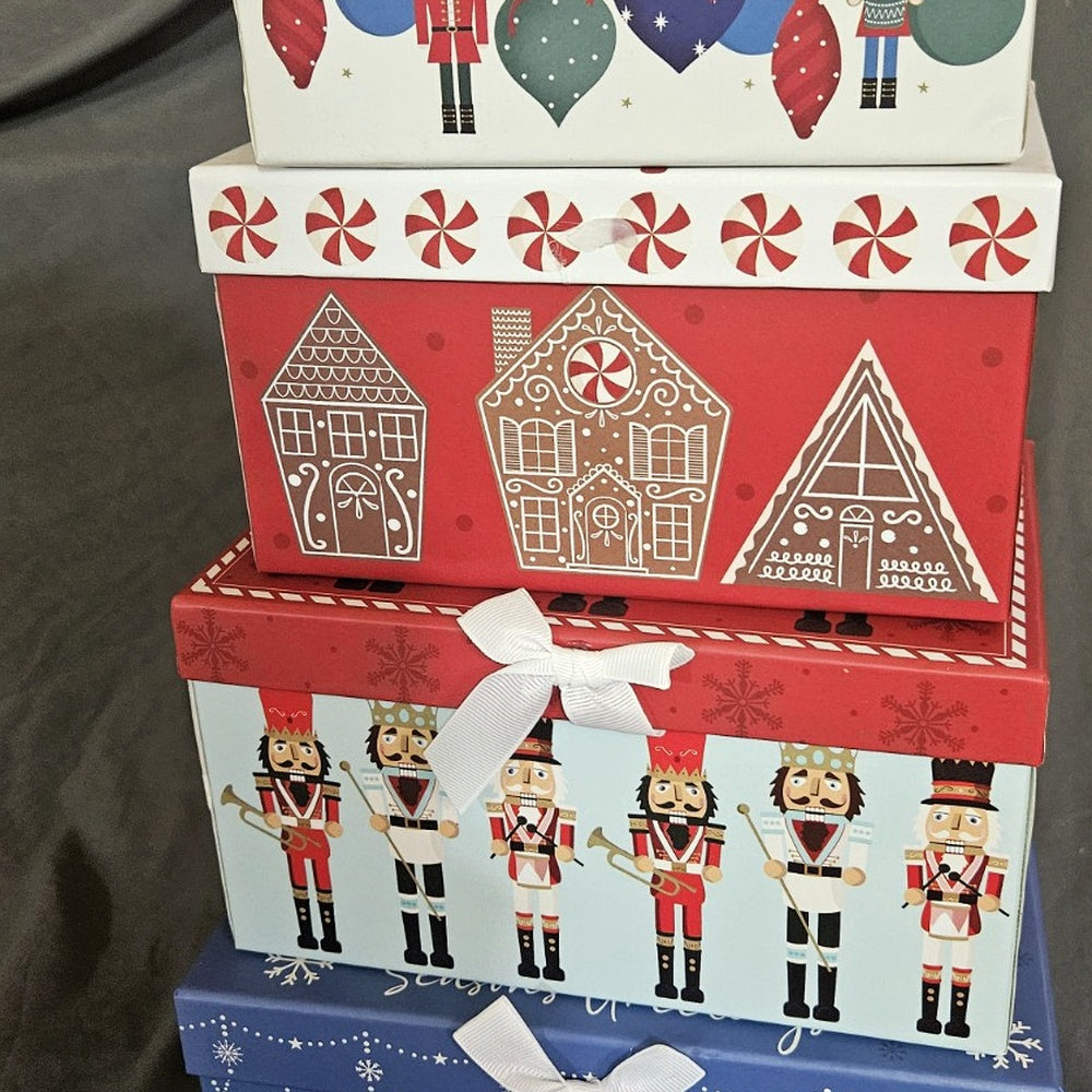Candy Cane and Nutcracker Nesting Gift Box Set, 4-Piece